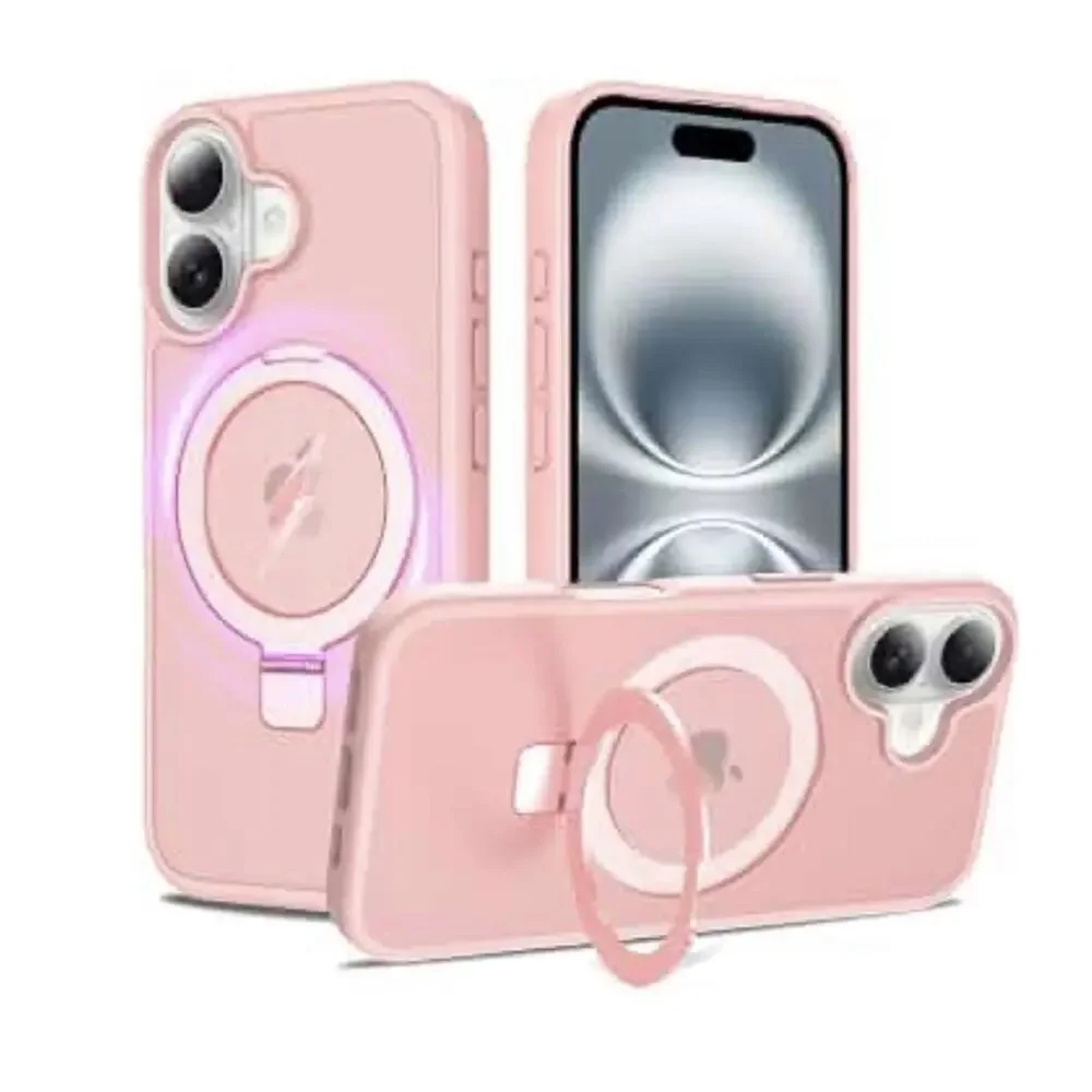 Ultra-Magnetic Stand Case For iPhone 16 Plus Pink, Military Drop Protection READ